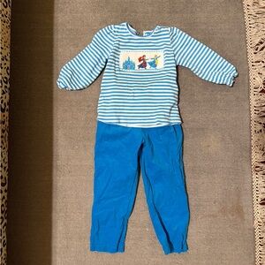 Girls size 4 frozen theme royal Blue Smocked Long Sleeve Shirt & Pants Set